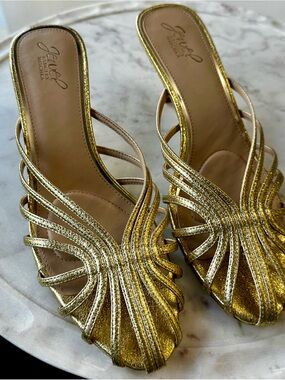 Badgley Mischka Metallic Gold Strappy Mule Heels
